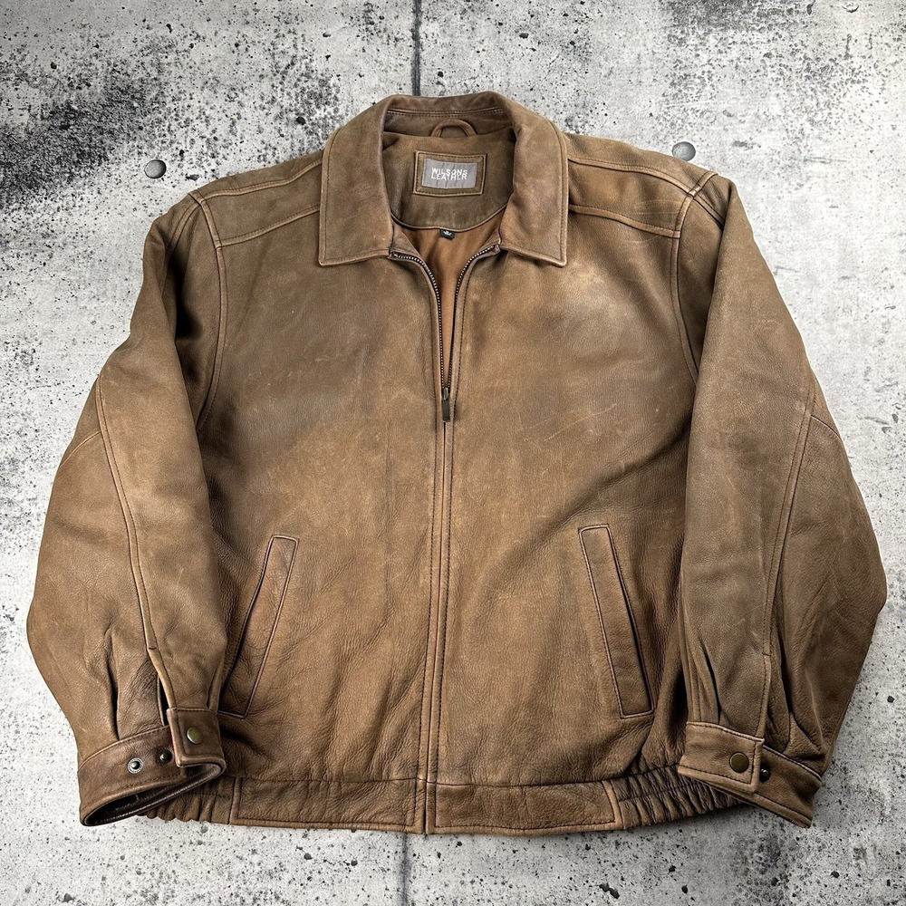 Wilson's Jacket‎ Mens XL Brown Genuine Leather Casual Bomber Coat Cotton Lined